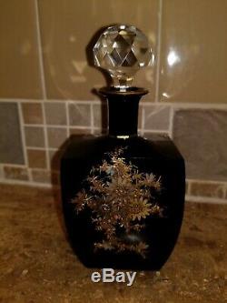 Beautiful Black Glass Cologne / Scent Bottle Fench Or Czech Moser