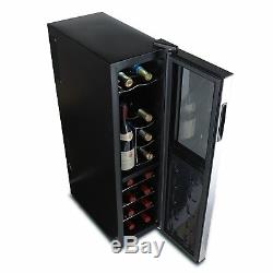 Black 18 Bottle Wine Cooler Bar Freestanding Small Glass Fridge Red Touch Screen