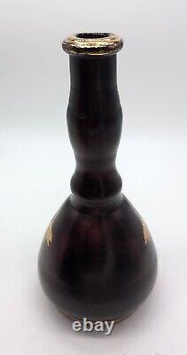 Black Amethyst Satin Glass Funnel Shaped Barber Bottle Lady's Leg Pontil 7-3/4