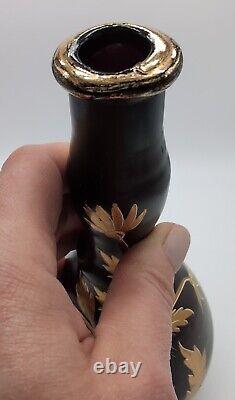 Black Amethyst Satin Glass Funnel Shaped Barber Bottle Lady's Leg Pontil 7-3/4