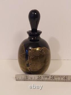 Black Art Glass Perfume Bottle With Stopper Gold Flecks