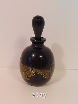 Black Art Glass Perfume Bottle With Stopper Gold Flecks