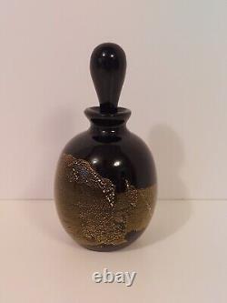 Black Art Glass Perfume Bottle With Stopper Gold Flecks