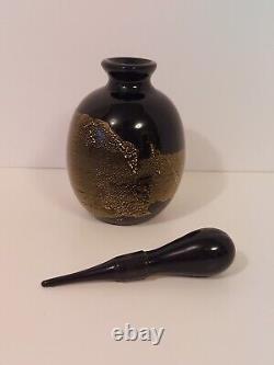 Black Art Glass Perfume Bottle With Stopper Gold Flecks