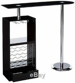 Black Bar Table with Wine Bottle Storage and Glass Top by Coaster 120451