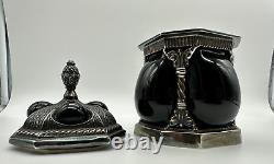 Black Bubble Glass Vintage Caged Apothecary Lidded Jar 6.5 tall HEAVY