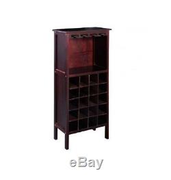 Black Cherry Finish Wooden Wine Cabinet 20 Bottle Rack With 4 Wine Glass Sots