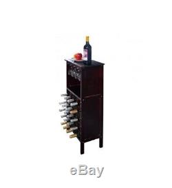 Black Cherry Finish Wooden Wine Cabinet 20 Bottle Rack With 4 Wine Glass Sots