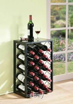Black Finish Metal Wine Rack Holds 23 Bottles Glass Table Top Display Storage