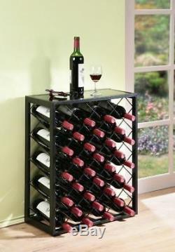 Black Finish Metal Wine Rack Holds 32 Bottles Glass Table Top Display Storage