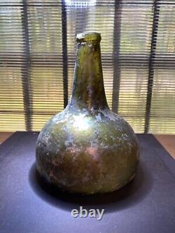 Black Glass Dutch Onion Bottle Cr 1700, Silver/ Golden Iridescents