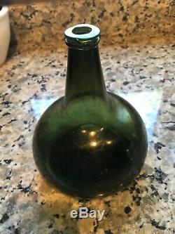 Black Glass German Flat Sided Onion Bottle C1730, Nice Color
