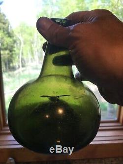 Black Glass German Flat Sided Onion Bottle C1730, Nice Color
