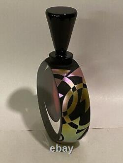 Black / Gold Tuxedo Art Glass Hand Blown Perfume Bottle Signed Correia