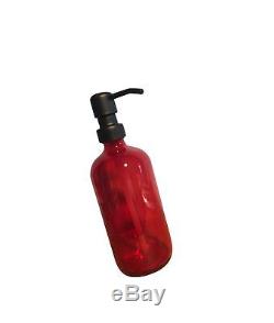 Black Metal Soap Dispenser Pump on Red 16oz Glass Bottle Lotion Bottle by Ind