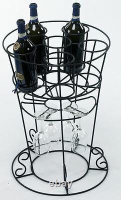 Black Ornate Scroll Floor Standing Wine Bottle Wine Glass Rack And Holder