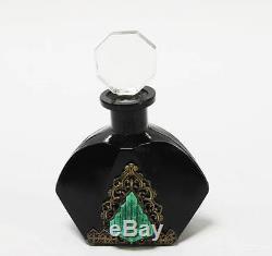 Black Perfume Bottle Jeweled Czecholesivan Bohemian Glass Dauber
