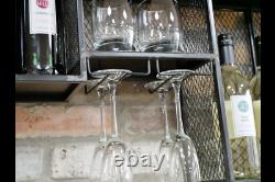 Black Wall Mounted Wine Rack Cellar Bottle Cage Glass Holder Bar Accessory Shelf
