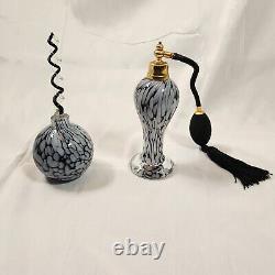 Black White Perfume Bottles 1 Atomizer 1 Swirl Golden Crown 1886 E&R Set 2 READ