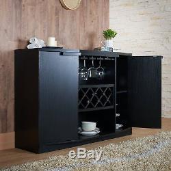 Black Wine Buffet Liquor Cabinet Bar Bottle and Glass Storage Table Furniture