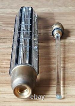 Black stripe & clear glass vintage Victorian antique vial perfume scent bottle