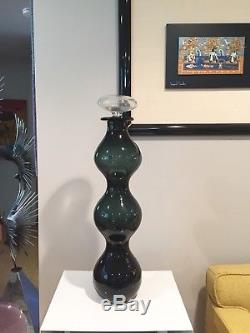 Blenko Glass #5427-L Giant Gurgle Bottle By Wayne Husted in Charcoal & Crystal