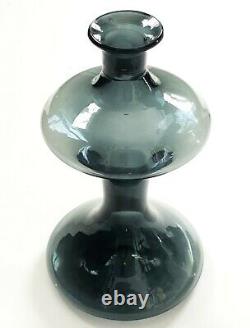 Blenko Wayne Husted #563 Charcoal Gray Hourglass Bottle Decanter Vase No Stopper