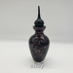 Blown Art Glass Perfume Genie Bottle With Stopper Black Copper Mica 7