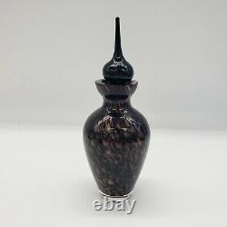 Blown Art Glass Perfume Genie Bottle With Stopper Black Copper Mica 7