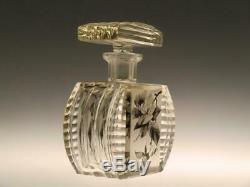Bohemian Czech Art Deco Glass Perfume Bottle by Karel Palda Black White Roses