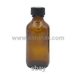 Boston Round 2 oz Amber Glass Bottles With Poly Cone Lined Black Caps