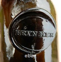 Brynker Bryn Ker Wales circa 1840 black glass seal wine bottle full shean