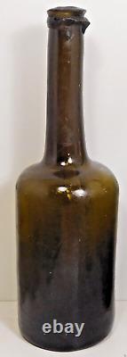 C1780 Pontil Free Blown Black Glass Long Neck Utility Rum Bottle Dutch Pirate