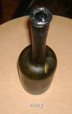 C1800 Pontil Free Blown Black Glass Long Neck Utility Rum Bottle Dutch Pirate