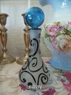 CORREIA Aqua Blue Black Etched Art Glass PERFUME BottleSgd Ltd Ed91/500COA