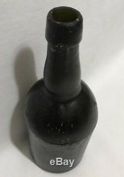 CW & CO BLACK GREEN GLASS ALE WINE BEER BOTTLE 3 PIECE BLOWN MOLD 19th CENTURY