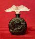 Czech Black Molded Flower Perfume Bottle, Figural Butterfly Stopper, Irice 1920s