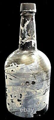 C. 1850s BLACK GLASS MALLET STYLE RUM PONTIL 9.5 BOTTLE SEA SALVAGED ARTIFACT