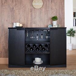 Cabinet Server Wine Bar Buffet Glass Rack Bottles Shelves Wood Storage Black