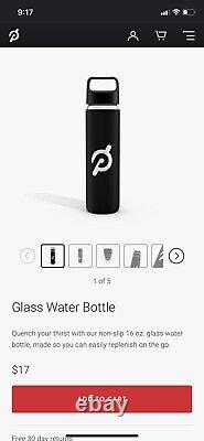 (Case Of 20) Black PELOTON GLASS WATER BOTTLE with Silicone Non-Slip Grip 16 oz