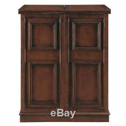 Chestnut Portable Folding Wood Mini Bar Cabinet with Wine Bottle and Glass Rack