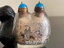 Chinese Black Camel Shaped Inside Painted Signed Glass Snuff Bottle