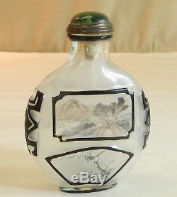 Chinese Peking Glass Snuff Bottle with Painted Scenes and Calligraphy