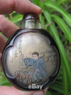 Chinese antique snuff black glass bottle Waiter & Cashier in Chinese restaurant