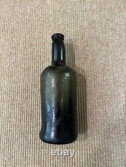 Circa 1800's Black Glass Rum Bottle, Pontil, Bell Shape Bottom