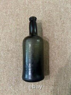 Circa 1800's Black Glass Rum Bottle, Pontil, Bell Shape Bottom