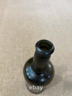 Circa 1800's Black Glass Rum Bottle, Pontil, Bell Shape Bottom