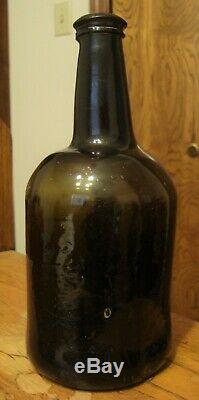 Circa 1820 Black Glass Pontil Squat Wine Mallet Bottle Stunning condition