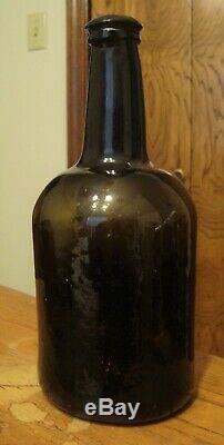 Circa 1820 Black Glass Pontil Squat Wine Mallet Bottle Stunning condition