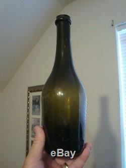 Circa 1840 Black Glass Antique Pontil Wine Mallet Bottle Stunning condition